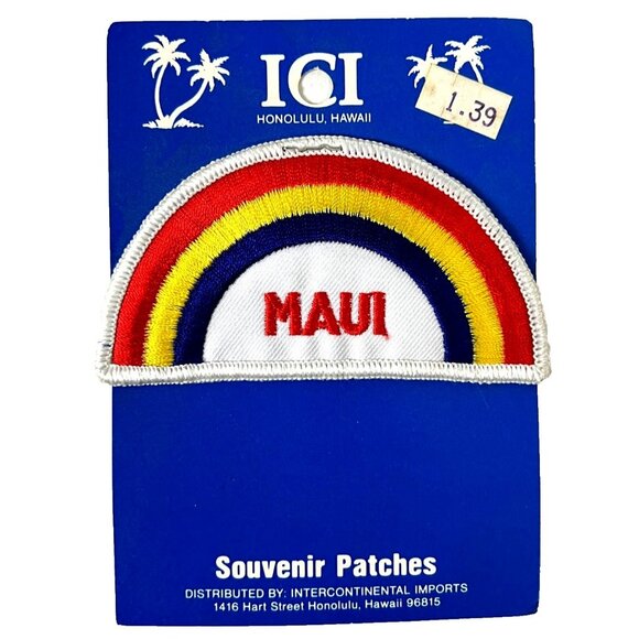 Maui Hawaii Rainbow Vtg Patch Postcard 4in Hawaiian Souvenir ICI LGBTQ Pride - Picture 1 of 3